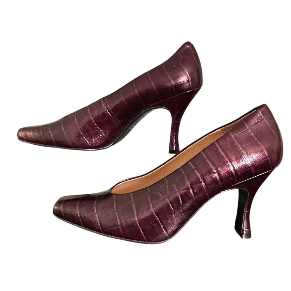 Bellini Colette Leather Croc Embossed Heeled Pumps Womens Sz 11M Burgundy Brown - Picture 6 of 12